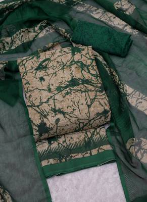 Beige crepe designer printed unstitched suit with chiffon dupatta 3