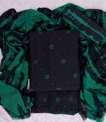Black crepe dot print unstitched suit with chiffon dupatta