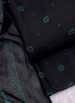 Black crepe dot print unstitched suit with chiffon dupatta 2