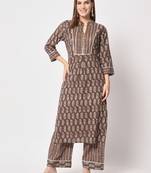 Brown printed cotton kurta set
