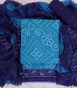 Sky blue crepe bandhani print unstitched suit with chiffon dupatta