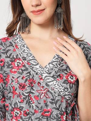 Grey cotton hand printed  kurta set 5