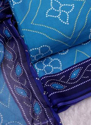 Sky blue crepe bandhani print unstitched suit with chiffon dupatta 2