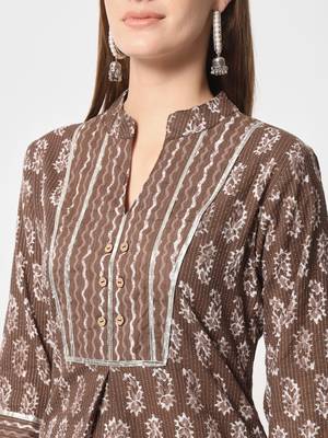 Brown printed cotton kurta set 5
