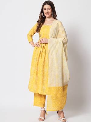 Yellow cotton hand printed  kurta set 1