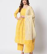 Yellow cotton hand printed  kurta set