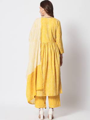 Yellow cotton hand printed  kurta set 4
