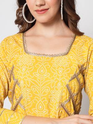 Yellow cotton hand printed  kurta set 5