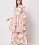 Pink cotton hand printed kurta set