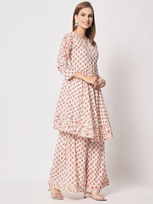 Pink cotton hand printed kurta set 3