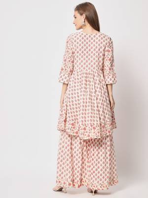 Pink cotton hand printed kurta set 4