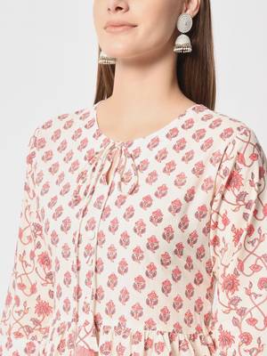 Pink cotton hand printed kurta set 5