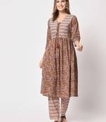 Brown cotton printed kurta set
