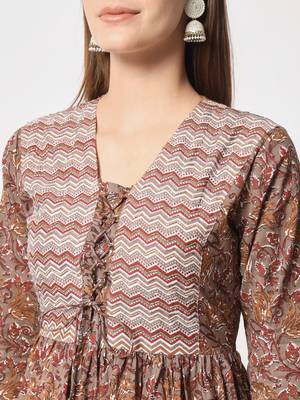 Brown cotton printed kurta set 5