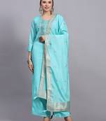 Turquoise cotton embroidery kurta set