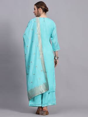 Turquoise cotton embroidery kurta set 4