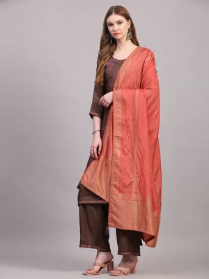 Brown cotton embroidery  kurta set 2