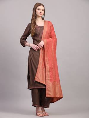 Brown cotton embroidery  kurta set 3