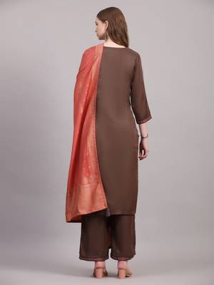 Brown cotton embroidery  kurta set 4