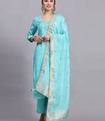 Turquoise cotton embroidery kurta set