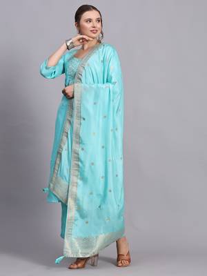 Turquoise cotton embroidery kurta set 2