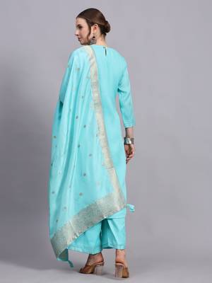 Turquoise cotton embroidery kurta set 4