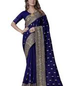 Navy Blue Zari Embroidery Stone Work Silk Saree