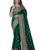 Bottle Green Zari Embroidery Stone Work Silk Saree