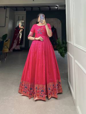 Women's Paithani With Jacquard Silk Long Gown 1