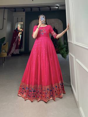 Women's Paithani With Jacquard Silk Long Gown 4