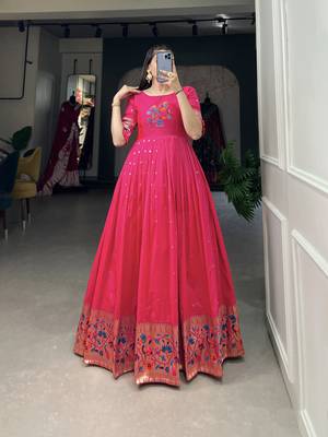 Women's Paithani With Jacquard Silk Long Gown 5