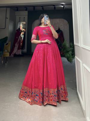 Women's Paithani With Jacquard Silk Long Gown 6