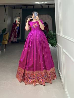 Women's Paithani With Jacquard Silk Long Gown 4