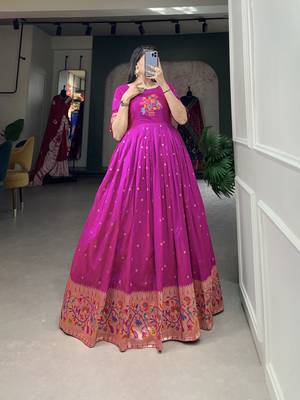 Women's Paithani With Jacquard Silk Long Gown 5