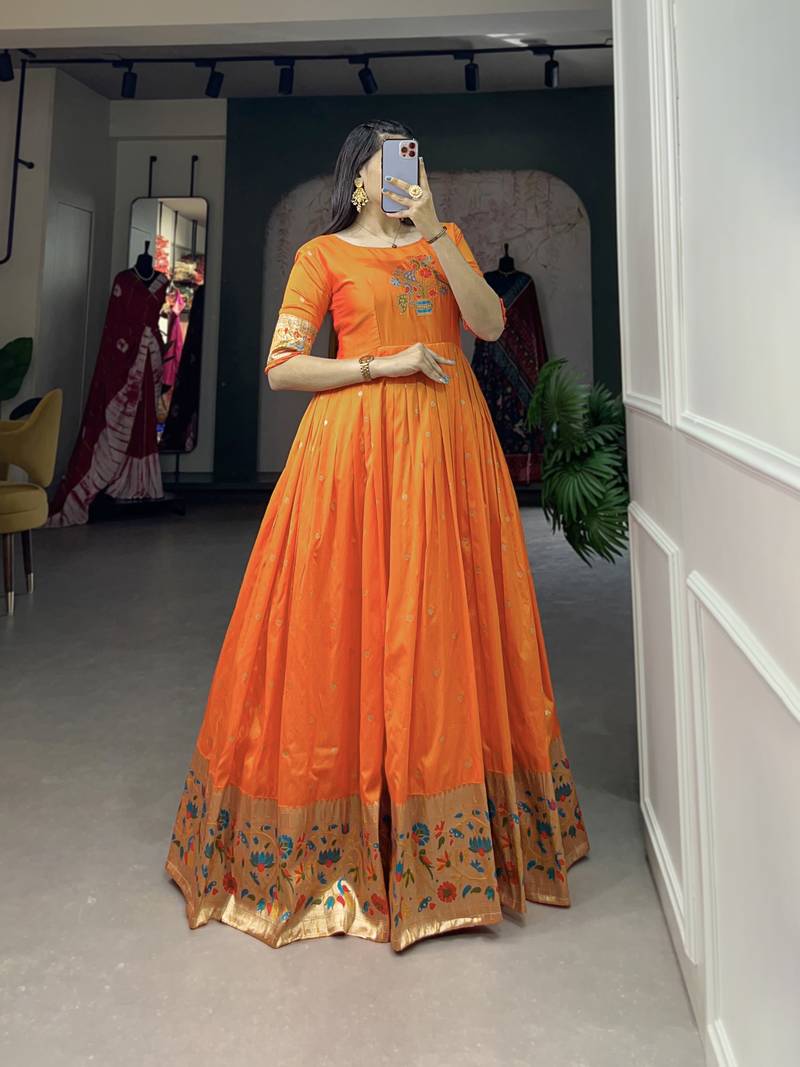 Women's Paithani With Jacquard Silk Long Gown