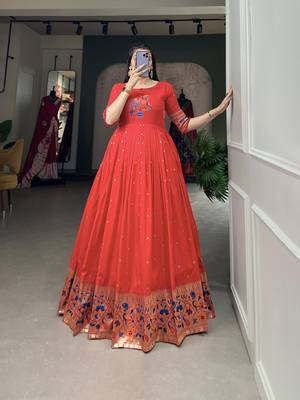 Women's Paithani With Jacquard Silk Long Gown 3