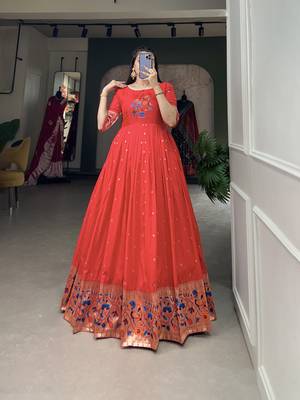 Women's Paithani With Jacquard Silk Long Gown 4
