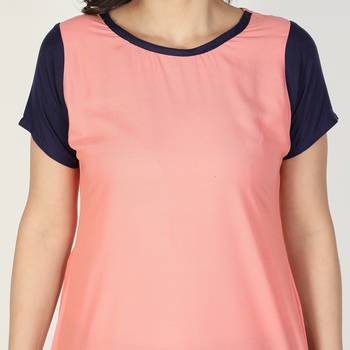 Fabclub Women Rayon Color block Straight Designer Kurti (Peach) 5