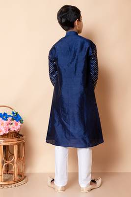 embroidery and sequins work dupion silk kurta and cotton pajama set for boys 2