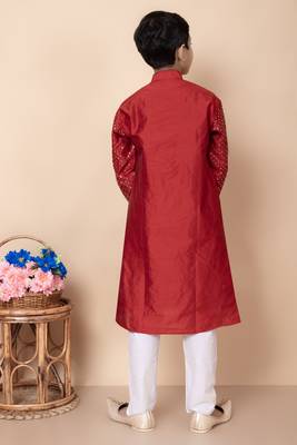 embroidery and sequins work dupion silk kurta and cotton pajama set for boys 2