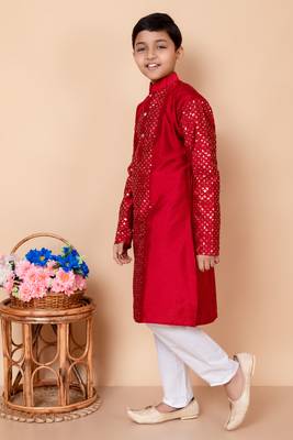 embroidery and sequins work dupion silk kurta and cotton pajama set for boys 4