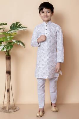 embroidery and sequins work cotton kurta and cotton pajama set for boys 1