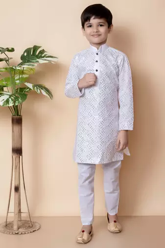 Nfc creation embroidery and sequins work cotton kurta and cotton pajama set for boys