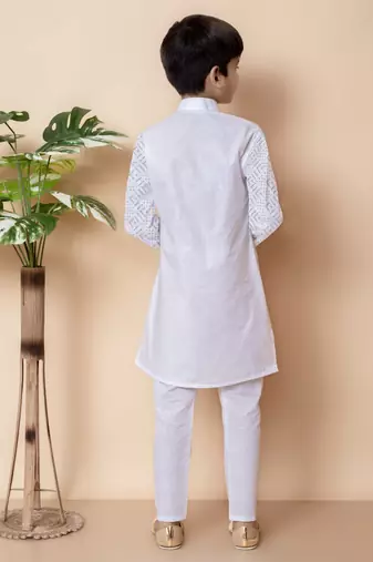 embroidery and sequins work cotton kurta and cotton pajama set for boys
