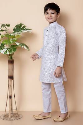 embroidery and sequins work cotton kurta and cotton pajama set for boys 3