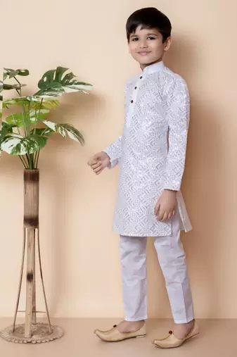 embroidery and sequins work cotton kurta and cotton pajama set for boys