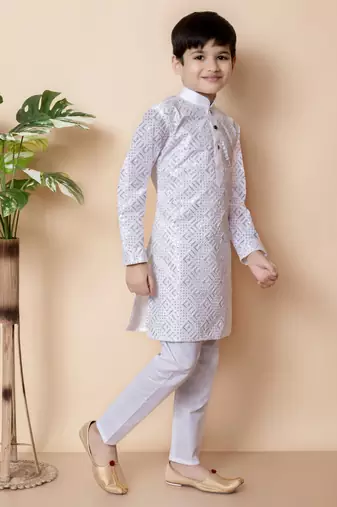 embroidery and sequins work cotton kurta and cotton pajama set for boys