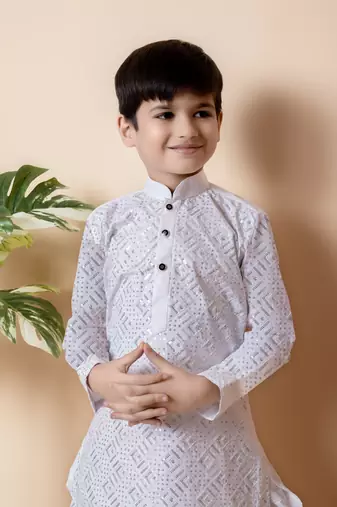 embroidery and sequins work cotton kurta and cotton pajama set for boys