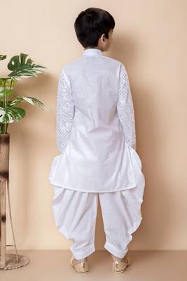 White embroidery and sequins work cotton kurta and cotton patiyala set for boys 2