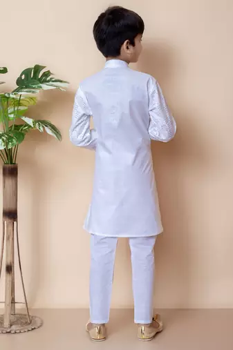 embroidery and sequins work cotton kurta and cotton pajama set for boys